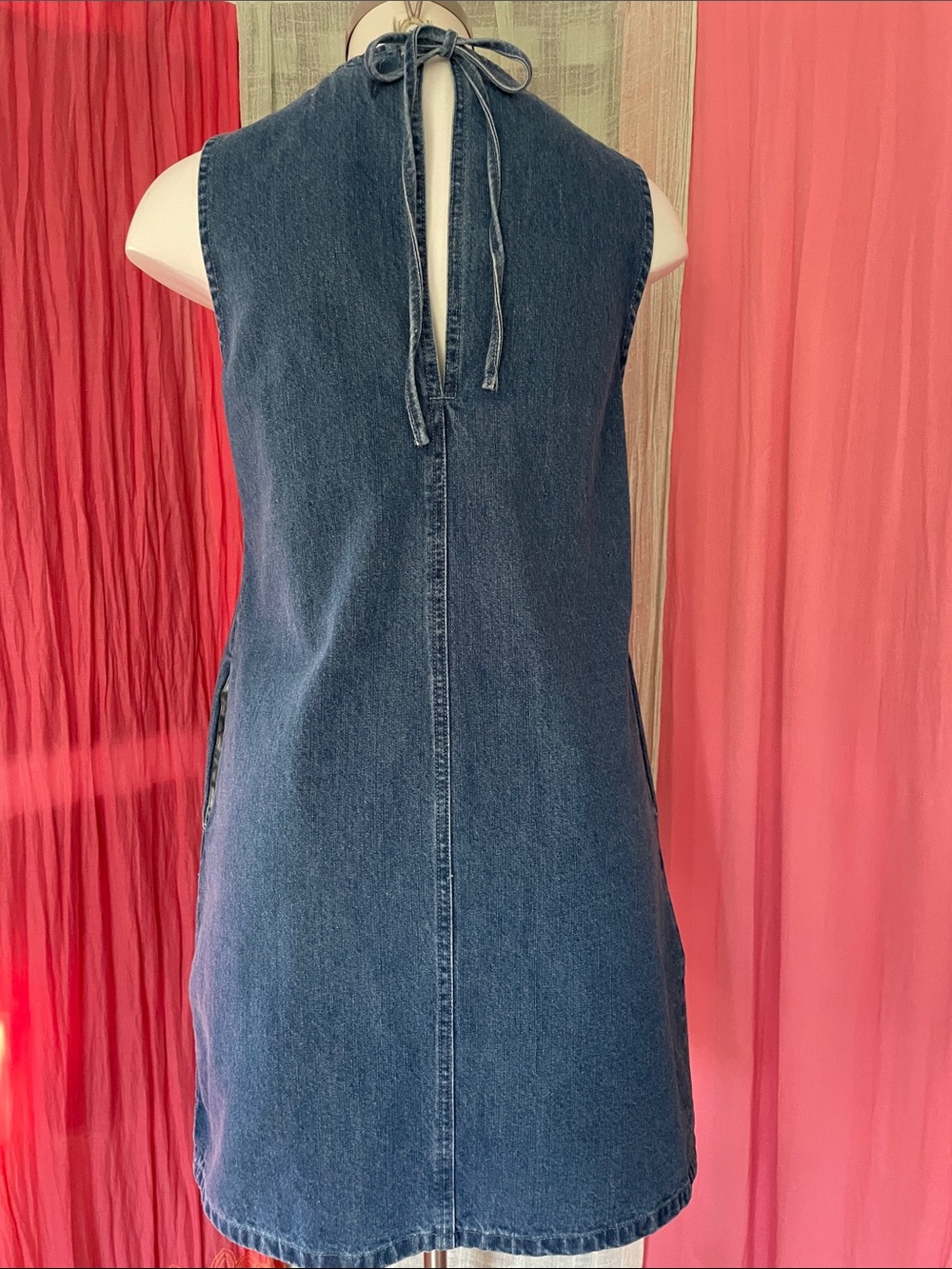 Classic Sleeveless Denim Shift Dress - Dark Blue - Picture 4 of 12